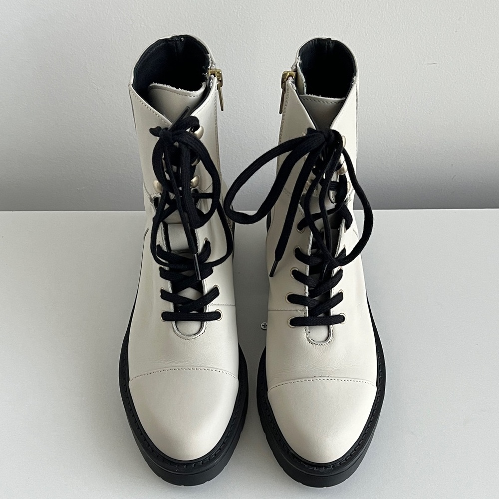 ALLSAINTS “DUSTY” Stone White Leather Moto Boot.  Size 8
